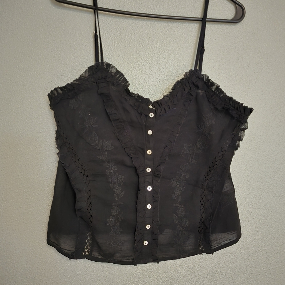Zara Black Lace Button-Down Camisole